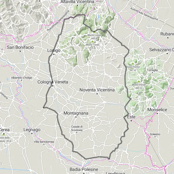 Mapa miniatúra "Cyklistická cesta cez Monte Cinto" cyklistická inšpirácia v Veneto, Italy. Vygenerované cyklistickým plánovačom trás Tarmacs.app