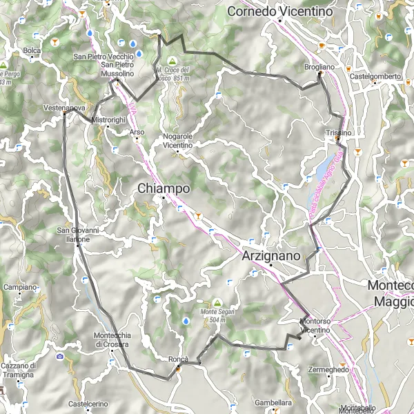 Miniatua del mapa de inspiración ciclista "Ruta de ciclismo por las colinas de Veneto" en Veneto, Italy. Generado por Tarmacs.app planificador de rutas ciclistas