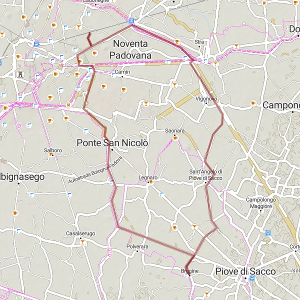 Miniatura mapy "Trasa przez Polverara, Ponte San Nicolò i Villa Foscarini Rossi" - trasy rowerowej w Veneto, Italy. Wygenerowane przez planer tras rowerowych Tarmacs.app