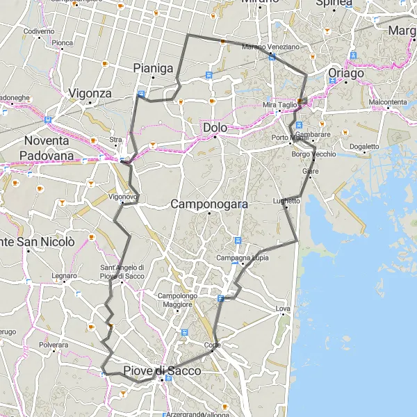 Miniatura mapy "Trasa wokół Vigonovo przez Campagna Lupia" - trasy rowerowej w Veneto, Italy. Wygenerowane przez planer tras rowerowych Tarmacs.app