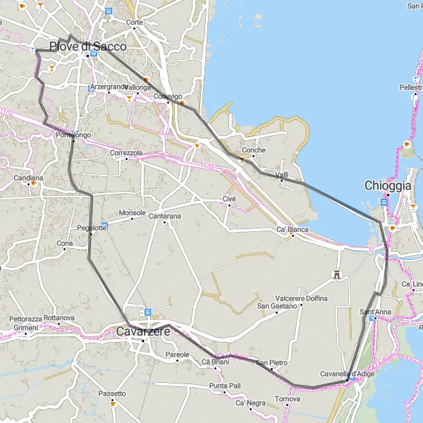Zemljevid v pomanjšavi "Kolesarska pot Valli in okolica" kolesarske inspiracije v Veneto, Italy. Generirano z načrtovalcem kolesarskih poti Tarmacs.app
