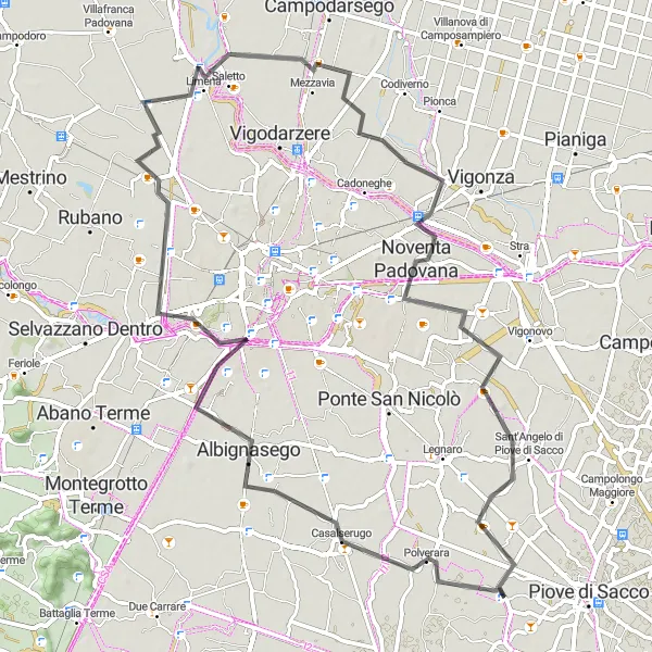 Miniatua del mapa de inspiración ciclista "Aventura ciclista por Limena y Villatora" en Veneto, Italy. Generado por Tarmacs.app planificador de rutas ciclistas