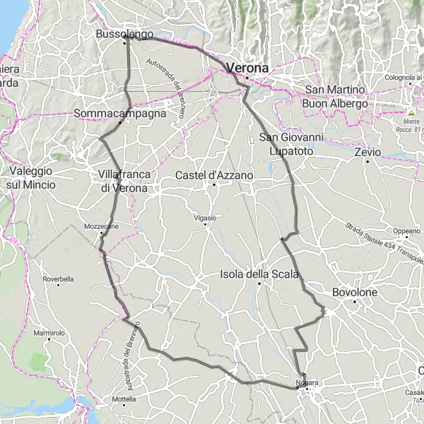 Mapa miniatúra "Cesta k hrade Scaligero" cyklistická inšpirácia v Veneto, Italy. Vygenerované cyklistickým plánovačom trás Tarmacs.app