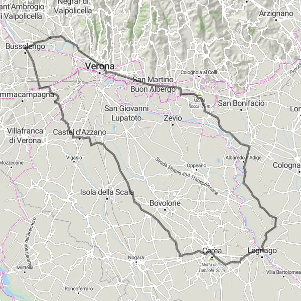Kartminiatyr av "Utflykt till Castel San Pietro" cykelinspiration i Veneto, Italy. Genererad av Tarmacs.app cykelruttplanerare