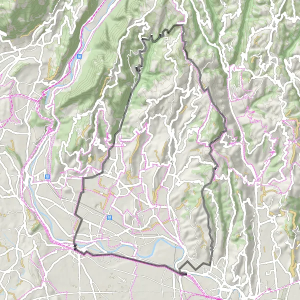Miniatua del mapa de inspiración ciclista "Ruta por carretera de Fumane a Bussolengo" en Veneto, Italy. Generado por Tarmacs.app planificador de rutas ciclistas