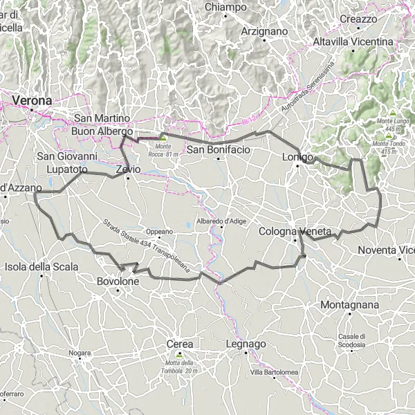 Mapa miniatúra "Cyklistický okruh cez vrcholy" cyklistická inšpirácia v Veneto, Italy. Vygenerované cyklistickým plánovačom trás Tarmacs.app