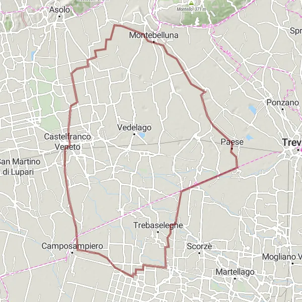Miniaturní mapa "Cyklostezka od Montebelluny k Caerano di San Marco" inspirace pro cyklisty v oblasti Veneto, Italy. Vytvořeno pomocí plánovače tras Tarmacs.app