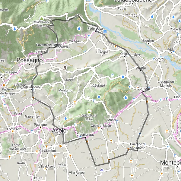 Zemljevid v pomanjšavi "Uživajte v cestnem kolesarjenju" kolesarske inspiracije v Veneto, Italy. Generirano z načrtovalcem kolesarskih poti Tarmacs.app
