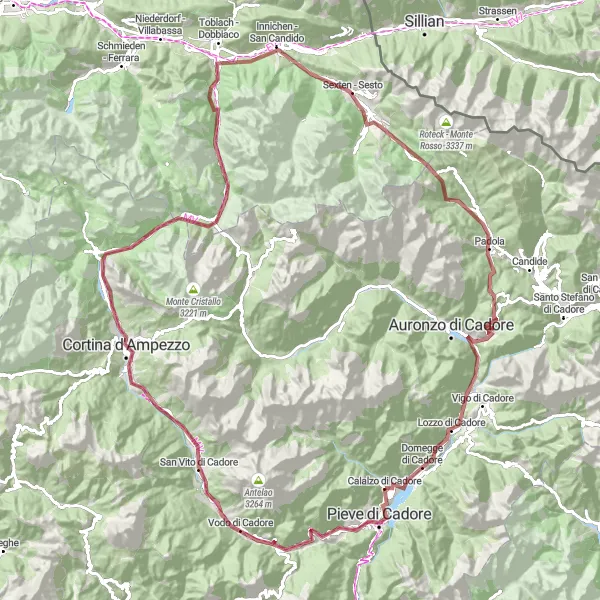 Miniaturní mapa "Gravelová cyklotrasa Monte Ricco" inspirace pro cyklisty v oblasti Veneto, Italy. Vytvořeno pomocí plánovače tras Tarmacs.app