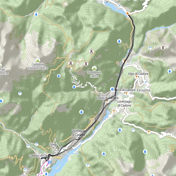 Map miniature of "Scenic Loop through Cadore" cycling inspiration in Veneto, Italy. Generated by Tarmacs.app cycling route planner