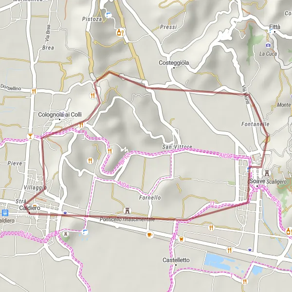 Map miniature of "Caldiero to Soave Gravel Ride" cycling inspiration in Veneto, Italy. Generated by Tarmacs.app cycling route planner