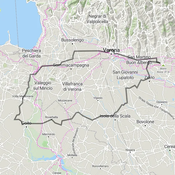 Mapa miniatúra "Okruh cez Veronu" cyklistická inšpirácia v Veneto, Italy. Vygenerované cyklistickým plánovačom trás Tarmacs.app