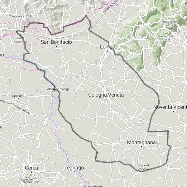 Zemljevid v pomanjšavi "Raziskovanje območja Monteforte d'Alpone" kolesarske inspiracije v Veneto, Italy. Generirano z načrtovalcem kolesarskih poti Tarmacs.app