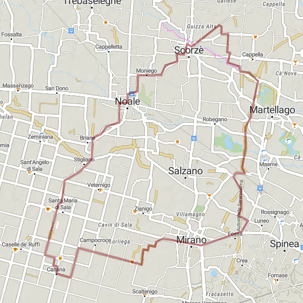 Miniatura mapy "Trasa Gravel Moniego-Cappella-Mirano-Campocroce" - trasy rowerowej w Veneto, Italy. Wygenerowane przez planer tras rowerowych Tarmacs.app
