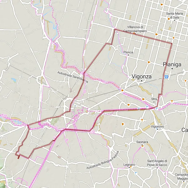 Miniatura mapy "Szlak gravelowy do Torre dell'Orologio" - trasy rowerowej w Veneto, Italy. Wygenerowane przez planer tras rowerowych Tarmacs.app