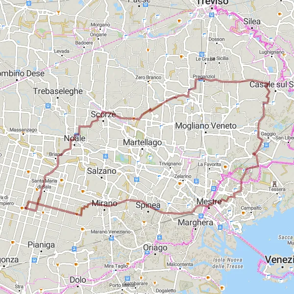 Miniature de la carte de l'inspiration cycliste "Noale - Spinea Gravel Route" dans la Veneto, Italy. Générée par le planificateur d'itinéraire cycliste Tarmacs.app