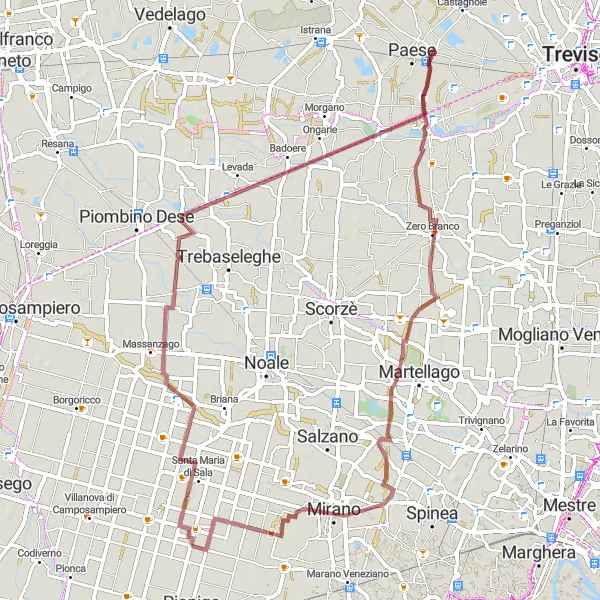 Miniatura mapy "Trasa do Zero Branco" - trasy rowerowej w Veneto, Italy. Wygenerowane przez planer tras rowerowych Tarmacs.app