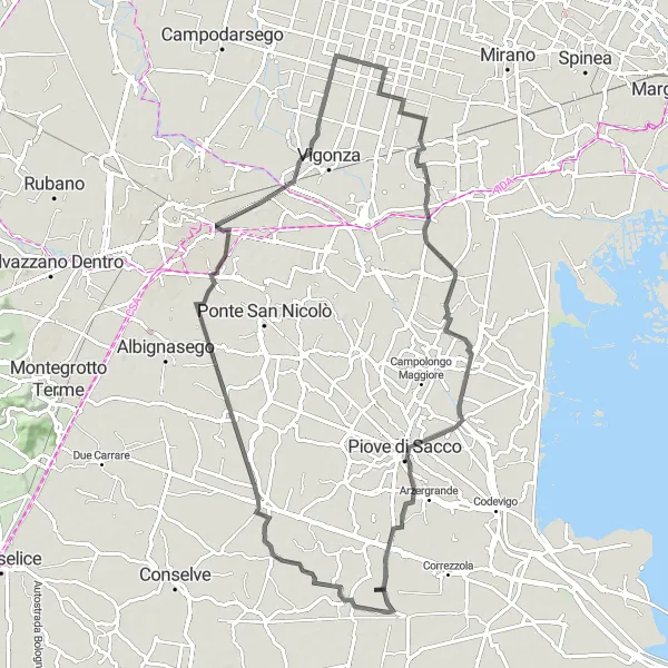 Miniatura mapy "Trasa do Peraga" - trasy rowerowej w Veneto, Italy. Wygenerowane przez planer tras rowerowych Tarmacs.app