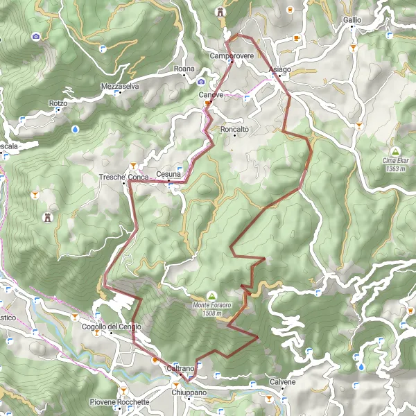 Miniaturní mapa "Cyklistická trasa Monte Rasta" inspirace pro cyklisty v oblasti Veneto, Italy. Vytvořeno pomocí plánovače tras Tarmacs.app