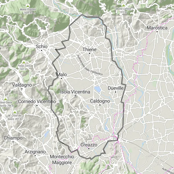 Miniatura mapy "Trasa wzdłuż Monte Grumo Alto" - trasy rowerowej w Veneto, Italy. Wygenerowane przez planer tras rowerowych Tarmacs.app