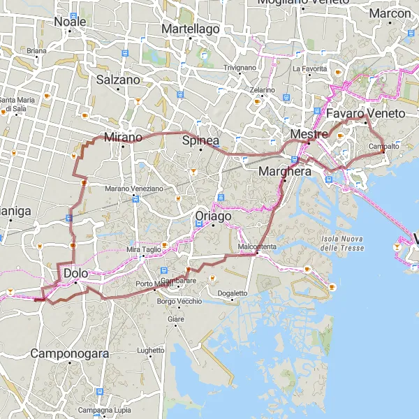 Map miniature of "Venetian Gravel Adventure" cycling inspiration in Veneto, Italy. Generated by Tarmacs.app cycling route planner