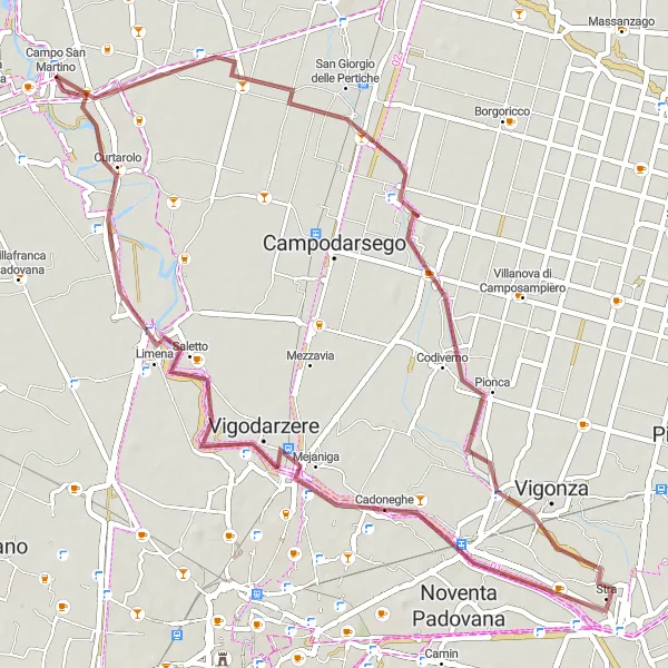 Miniatura mapy "Trasa gravelowa do Vigonza" - trasy rowerowej w Veneto, Italy. Wygenerowane przez planer tras rowerowych Tarmacs.app