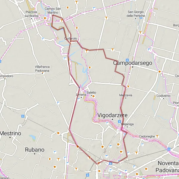 Mapa miniatúra "Okolo Brenty" cyklistická inšpirácia v Veneto, Italy. Vygenerované cyklistickým plánovačom trás Tarmacs.app
