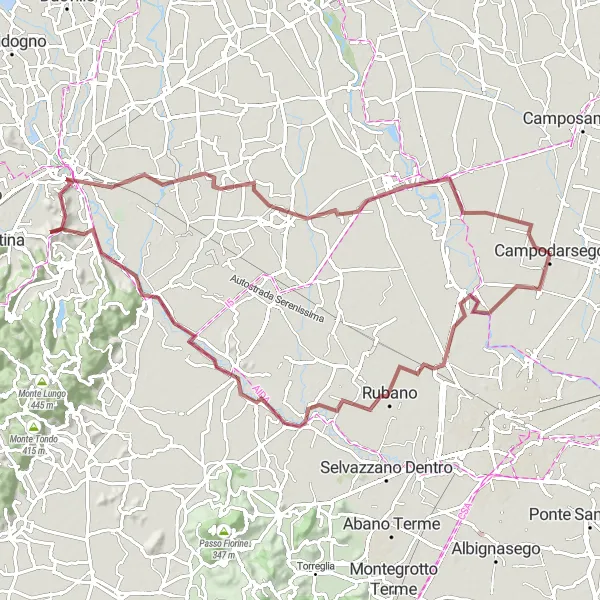 Miniaturní mapa "Gravelový výlet do Gothamu" inspirace pro cyklisty v oblasti Veneto, Italy. Vytvořeno pomocí plánovače tras Tarmacs.app