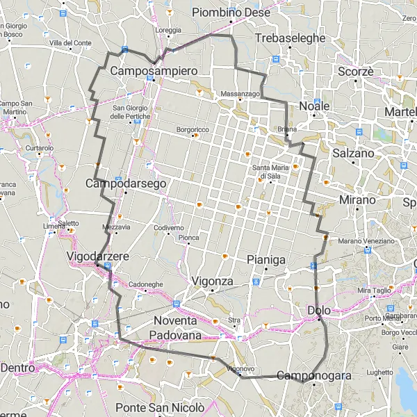 Miniatura mapy "Podróż przez Camposampiero i Fossalta" - trasy rowerowej w Veneto, Italy. Wygenerowane przez planer tras rowerowych Tarmacs.app
