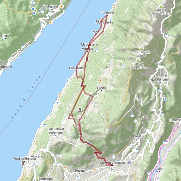 Mapa miniatúra "Gravel okruh z Caprina Veronese" cyklistická inšpirácia v Veneto, Italy. Vygenerované cyklistickým plánovačom trás Tarmacs.app