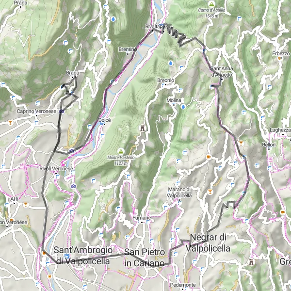 Map miniature of "The Vilmezzano Adventure" cycling inspiration in Veneto, Italy. Generated by Tarmacs.app cycling route planner