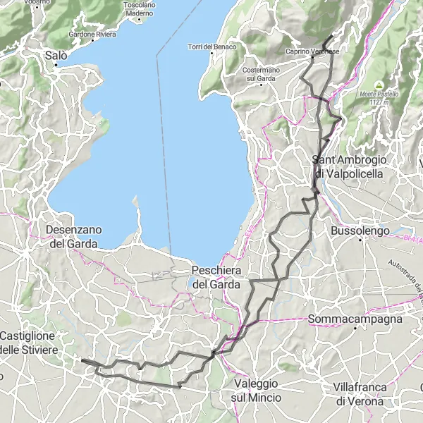 Miniatuurkaart van de fietsinspiratie "Road Avontuur rond Caprino Veronese" in Veneto, Italy. Gemaakt door de Tarmacs.app fietsrouteplanner