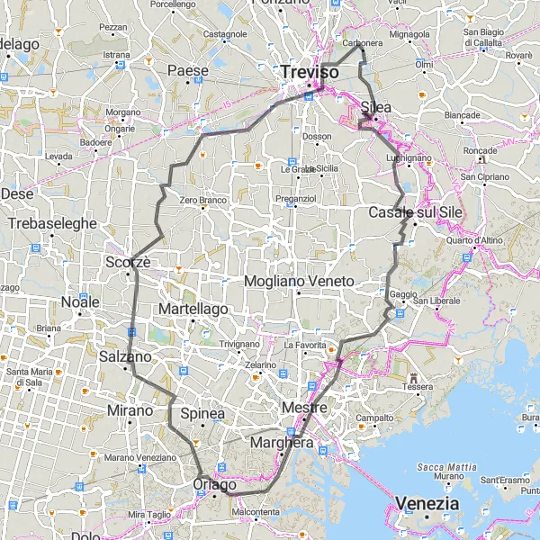 Miniatura mapy "Przejażdżka rowerowa przez urokliwe tereny Veneto" - trasy rowerowej w Veneto, Italy. Wygenerowane przez planer tras rowerowych Tarmacs.app