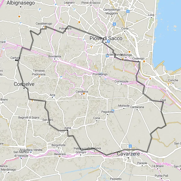 Karten-Miniaturansicht der Radinspiration "Entdecken Sie das Umland von Padua" in Veneto, Italy. Erstellt vom Tarmacs.app-Routenplaner für Radtouren