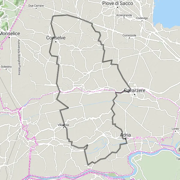 Miniaturní mapa "Prozkoumání Bovolenta a Bellina na kole" inspirace pro cyklisty v oblasti Veneto, Italy. Vytvořeno pomocí plánovače tras Tarmacs.app