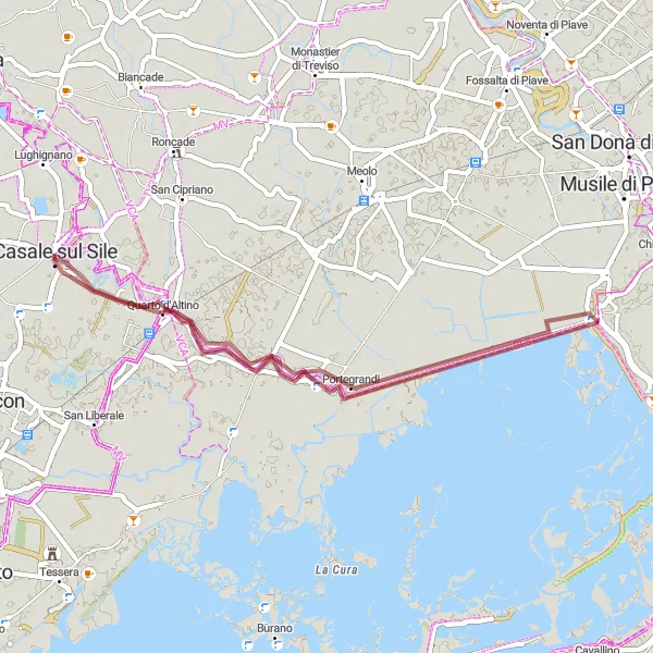 Map miniature of "Gravel Adventure to Quarto d'Altino" cycling inspiration in Veneto, Italy. Generated by Tarmacs.app cycling route planner