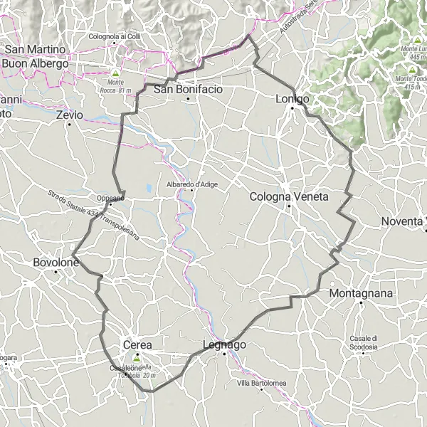 Miniature de la carte de l'inspiration cycliste "Le tour des collines du Veneto" dans la Veneto, Italy. Générée par le planificateur d'itinéraire cycliste Tarmacs.app