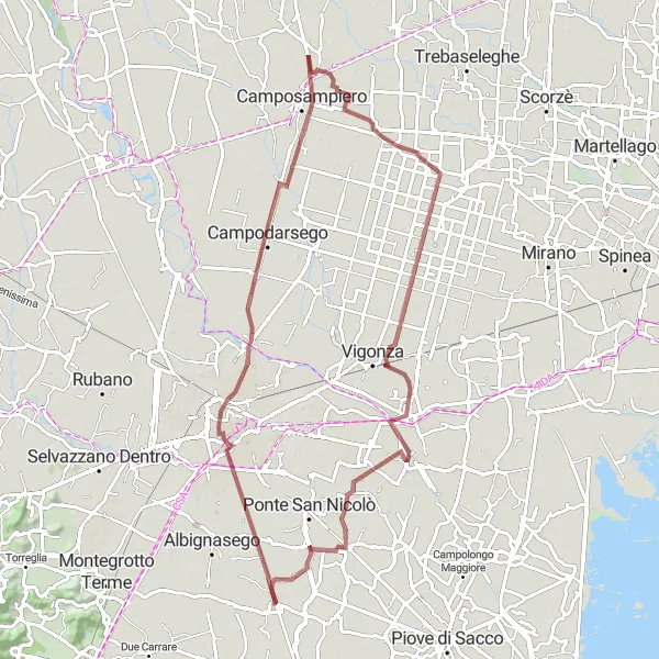 Karten-Miniaturansicht der Radinspiration "Historische Orte - Campodarsego Route" in Veneto, Italy. Erstellt vom Tarmacs.app-Routenplaner für Radtouren