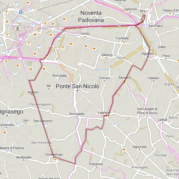 Mapa miniatúra "Trasa cez Voltabarozzo" cyklistická inšpirácia v Veneto, Italy. Vygenerované cyklistickým plánovačom trás Tarmacs.app