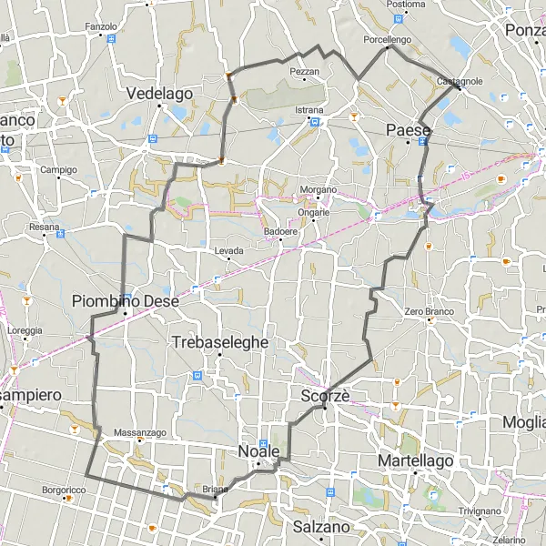 Mapa miniatúra "Cyklistický výlet cez Quinto di Treviso a Piombino Dese" cyklistická inšpirácia v Veneto, Italy. Vygenerované cyklistickým plánovačom trás Tarmacs.app