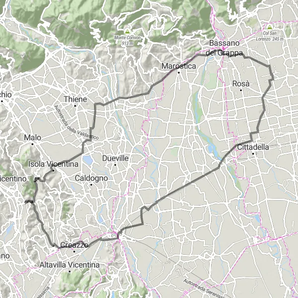 Karten-Miniaturansicht der Radinspiration "Panorama-Rundfahrt um Breganze" in Veneto, Italy. Erstellt vom Tarmacs.app-Routenplaner für Radtouren