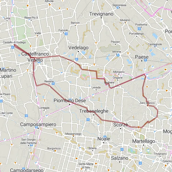 Miniatura della mappa di ispirazione al ciclismo "Giro delle Ville Venete" nella regione di Veneto, Italy. Generata da Tarmacs.app, pianificatore di rotte ciclistiche