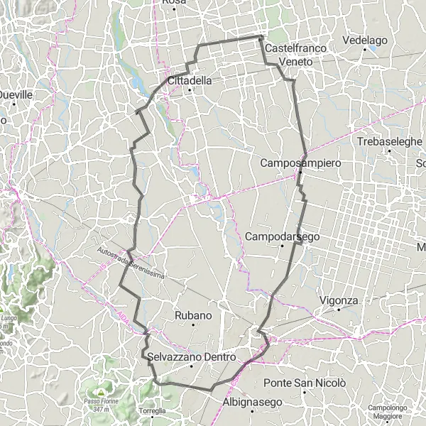 Map miniature of "Cycling Adventure to Cittadella" cycling inspiration in Veneto, Italy. Generated by Tarmacs.app cycling route planner