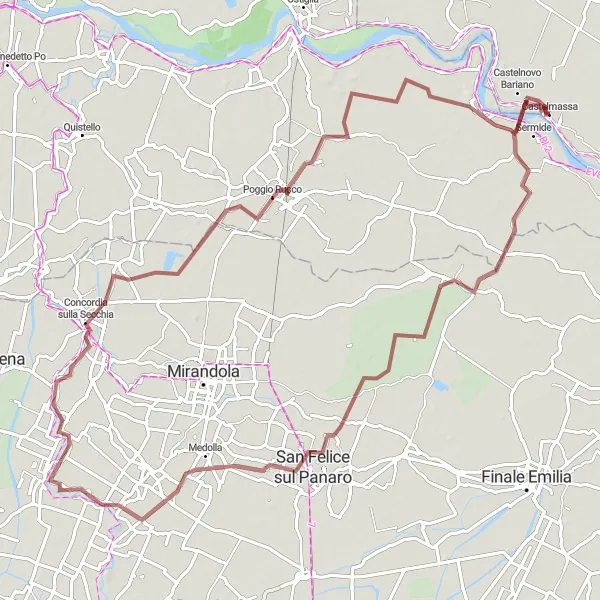 Miniatuurkaart van de fietsinspiratie "Rondrit van Castelmassa naar Castelnovo Bariano en terug" in Veneto, Italy. Gemaakt door de Tarmacs.app fietsrouteplanner