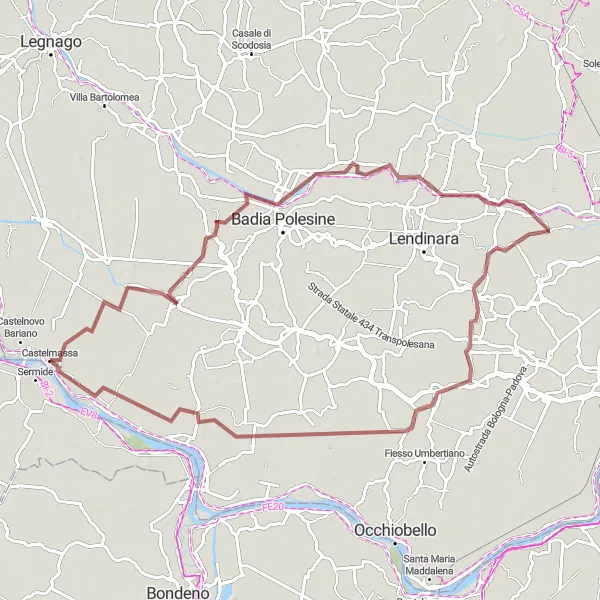 Miniatua del mapa de inspiración ciclista "Ruta de ciclismo en gravilla desde Castelmassa" en Veneto, Italy. Generado por Tarmacs.app planificador de rutas ciclistas