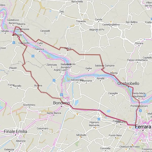 Miniatua del mapa de inspiración ciclista "Ruta de ciclismo en gravilla desde Castelmassa" en Veneto, Italy. Generado por Tarmacs.app planificador de rutas ciclistas