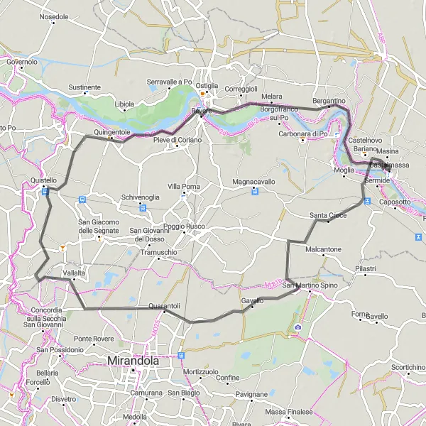 Miniatuurkaart van de fietsinspiratie "Route vanuit Castelmassa naar Bergantino" in Veneto, Italy. Gemaakt door de Tarmacs.app fietsrouteplanner