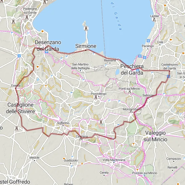 Mapa miniatúra "Gravelová okružná cyklistická trasa cez Sirmione a Peschiera del Garda" cyklistická inšpirácia v Veneto, Italy. Vygenerované cyklistickým plánovačom trás Tarmacs.app