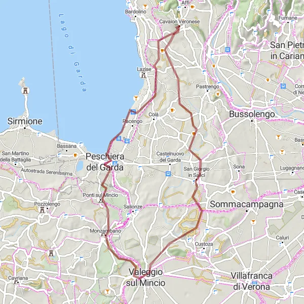 Miniatura della mappa di ispirazione al ciclismo "Giro in Gravel intorno a Cavajon Veronese" nella regione di Veneto, Italy. Generata da Tarmacs.app, pianificatore di rotte ciclistiche