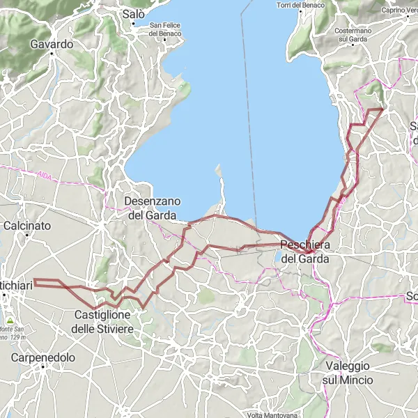 Karten-Miniaturansicht der Radinspiration "Abenteuerliche Graveltour zu den Highlights von Lazise" in Veneto, Italy. Erstellt vom Tarmacs.app-Routenplaner für Radtouren